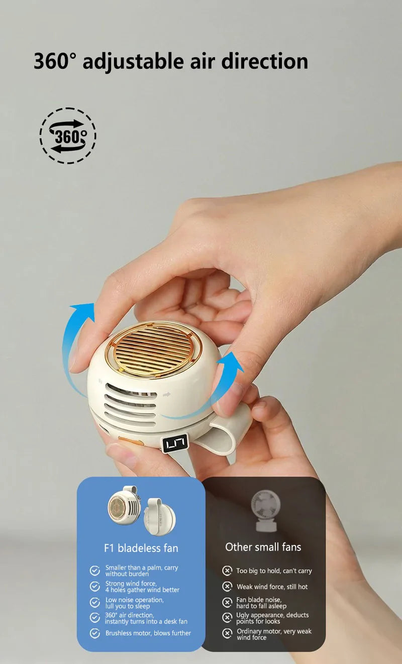 Lenovo Portable Clip Fan Mini Bladeless Handheld Air Cooler Small Strong Wind Wearable Belt Fan USB Rechargeable Cooling Fan